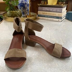 Women’s Taupe Ankle-Strap Block Heel Sandals- Rock Candy Size 7.5